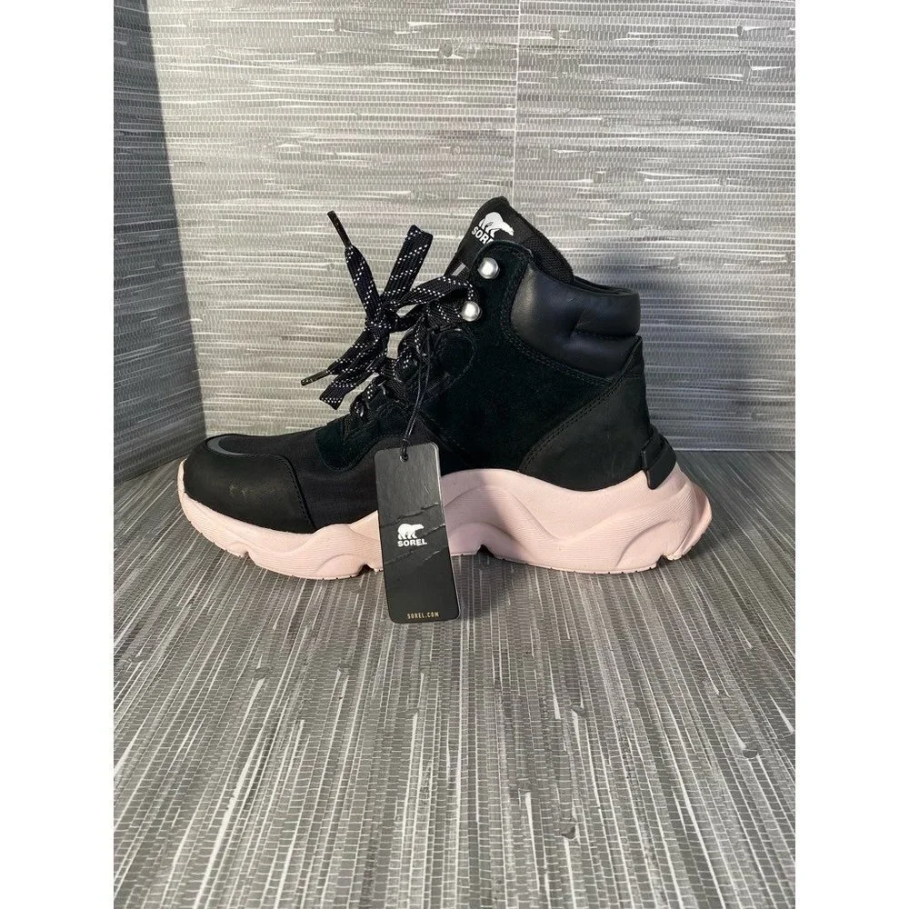 Sorel Womens Kinetic RNEGD Conquest Winter Boots Black Pink Leather‎ Ankle 9 New - Picture 3 of 9